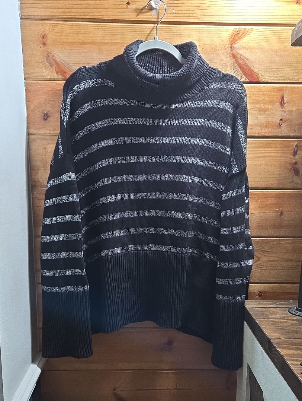 GAP Black & Silver Striped Oversized Chucky Turtleneck Sweater XL